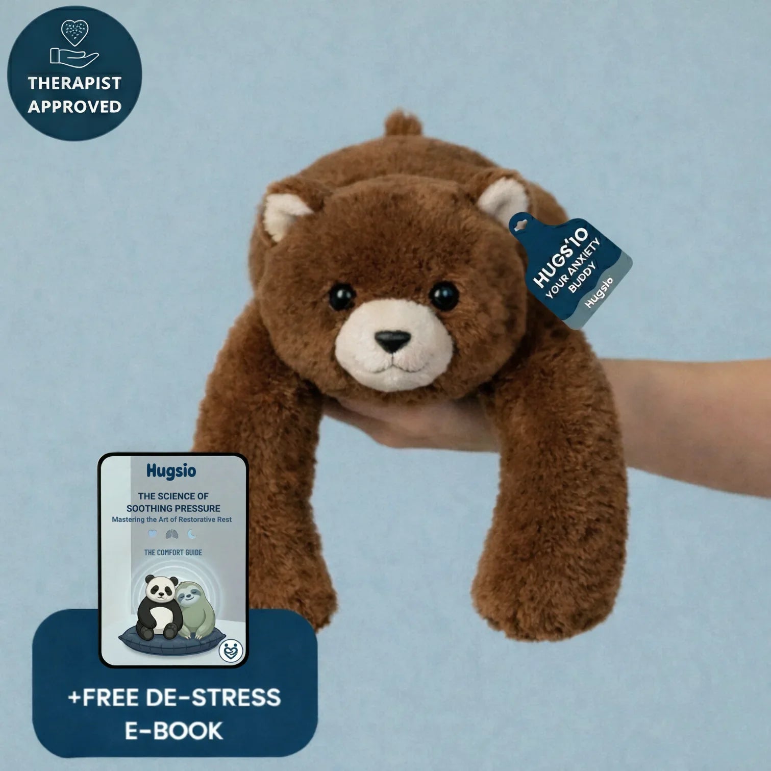 Hugsio Bearie the Bear weighted stuffed animal front view