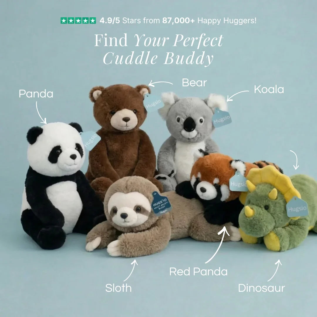 Hugsio Weighted Companions - 6 adorable weighted plush animals for anxiety relief and stress reduction