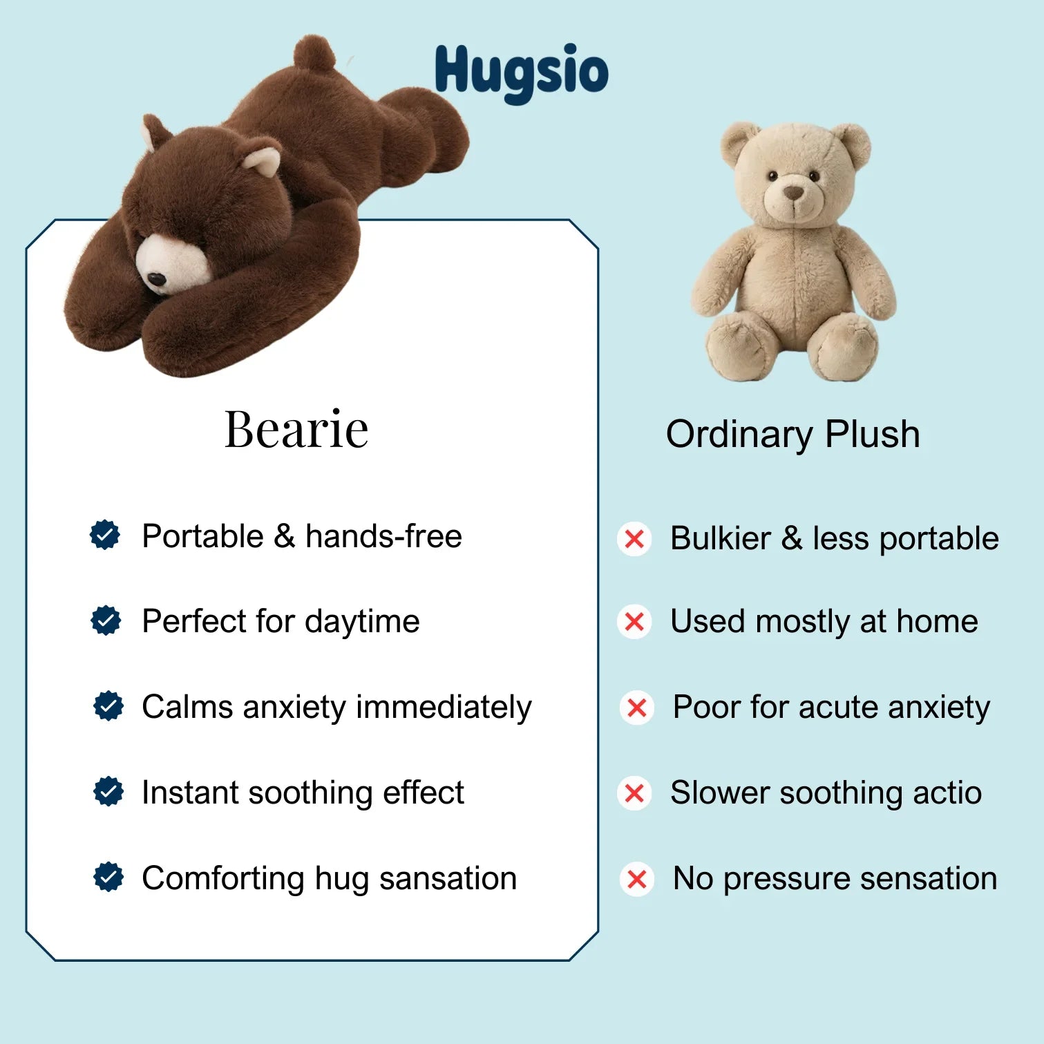 Hugsio vs ordinary plush - Bearie weighted bear deep pressure comparison