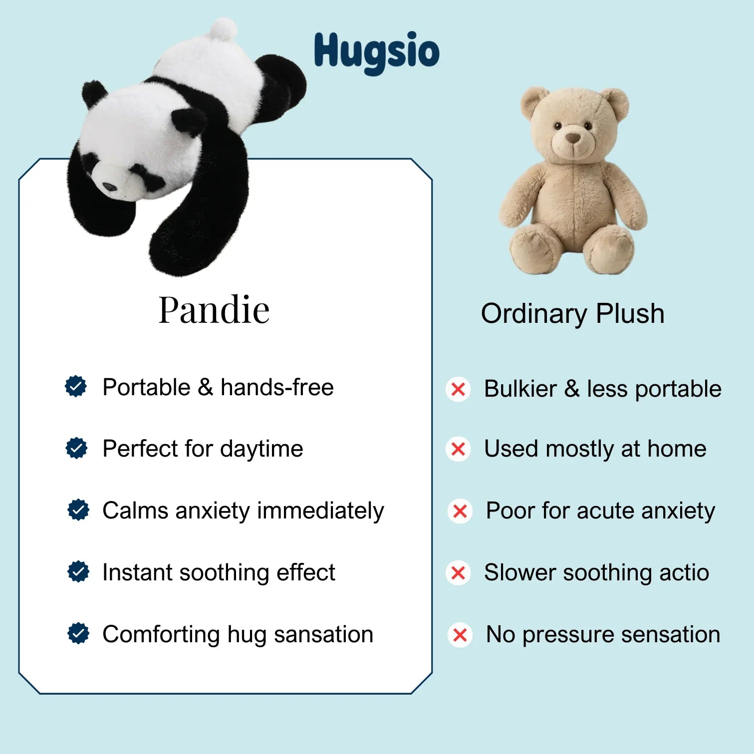 Hugsio vs ordinary plush - Pandie weighted panda deep pressure comparison