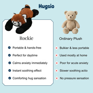 Hugsio vs ordinary plush - Rockie weighted raccoon deep pressure comparison