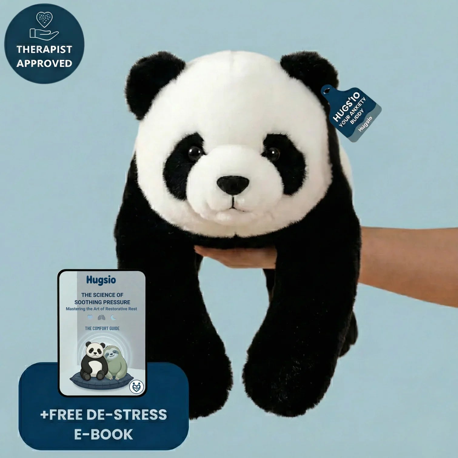 Hugsio Pandie the Panda weighted stuffed animal front view