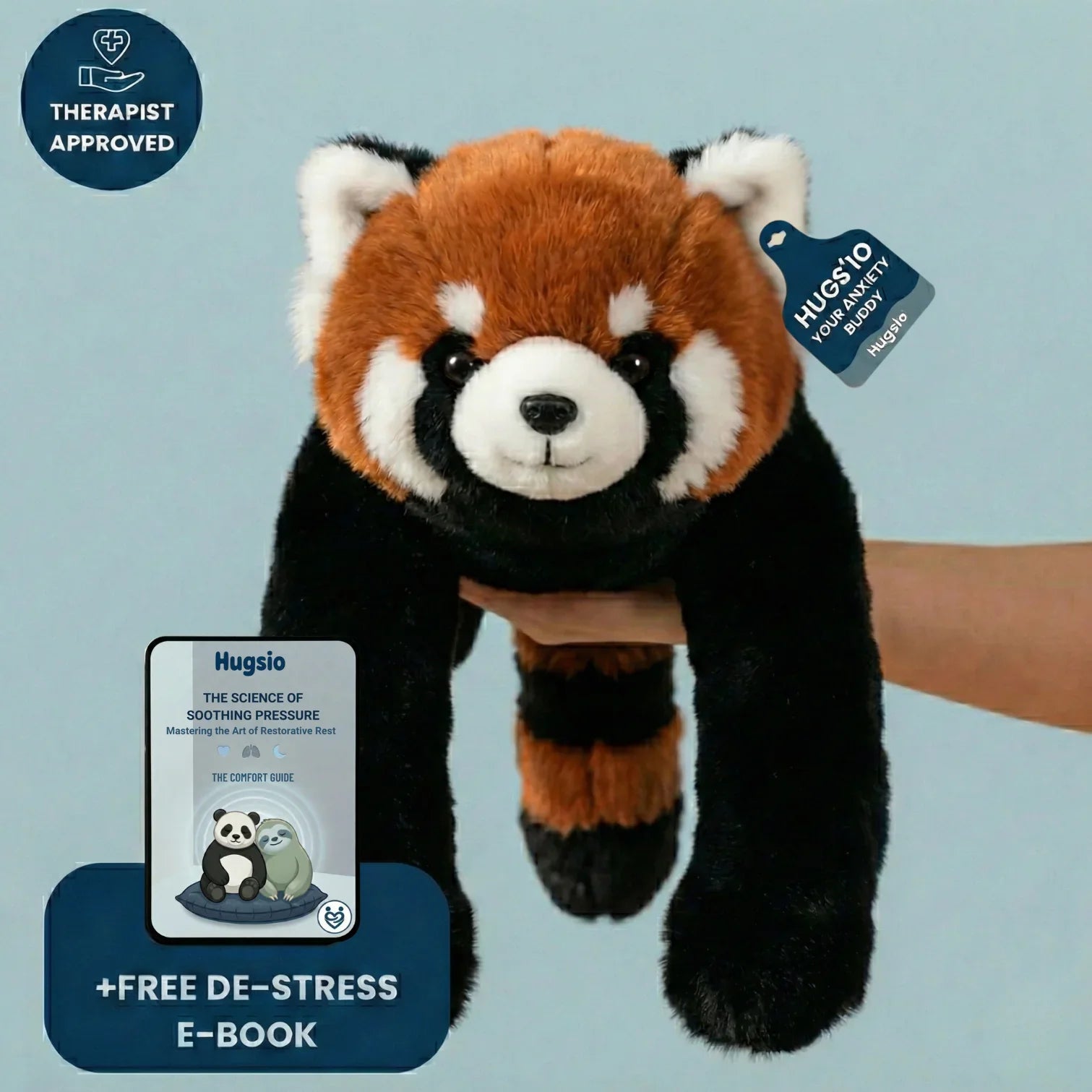 Hugsio Rockie the Raccoon weighted stuffed animal front view